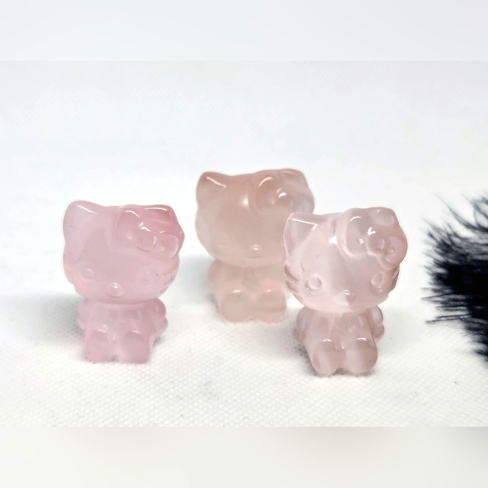 Pink Cats Eye Hello Kitty Crystal Stone Carving.